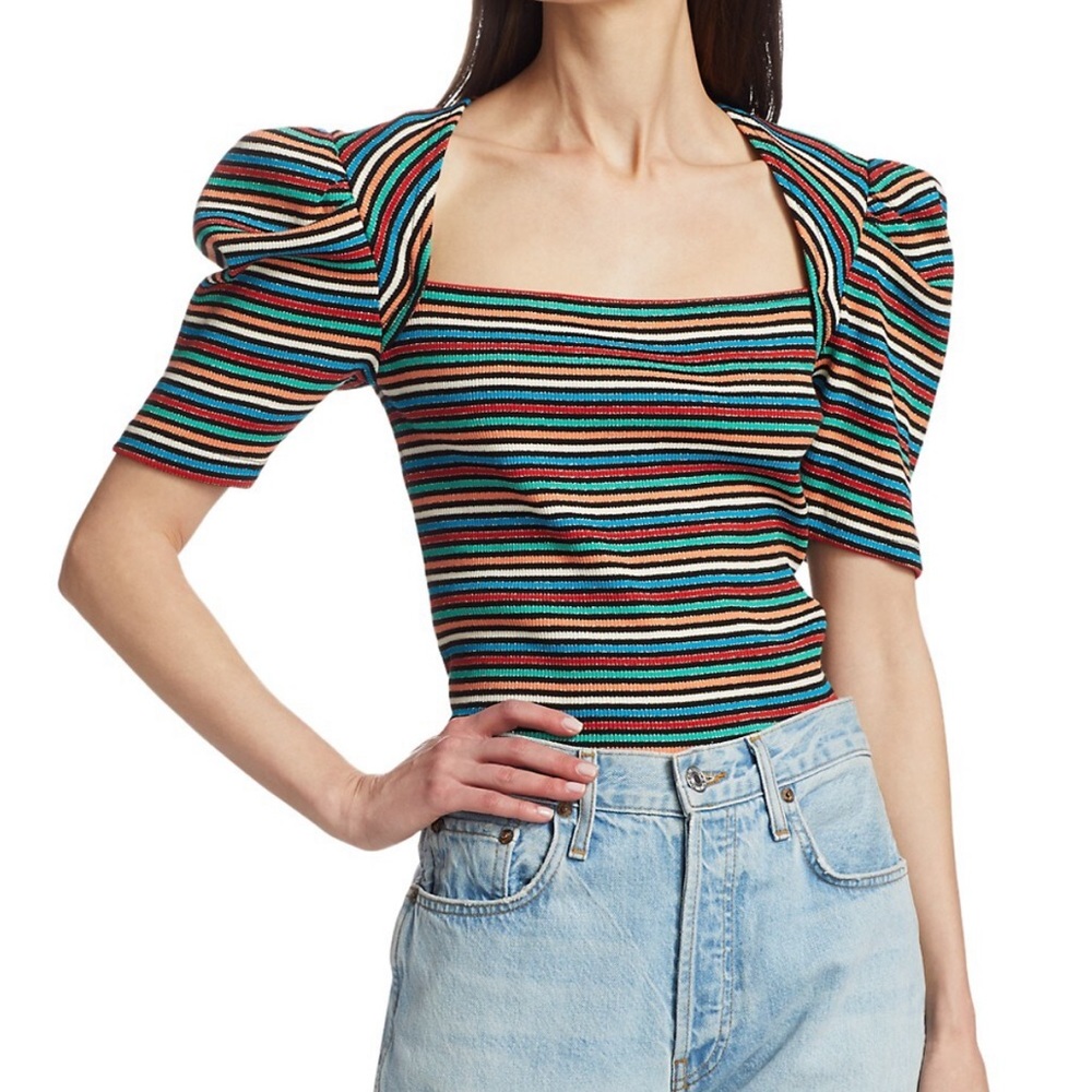 Derek Lam Jade Puff-Sleeve Ribbed Top